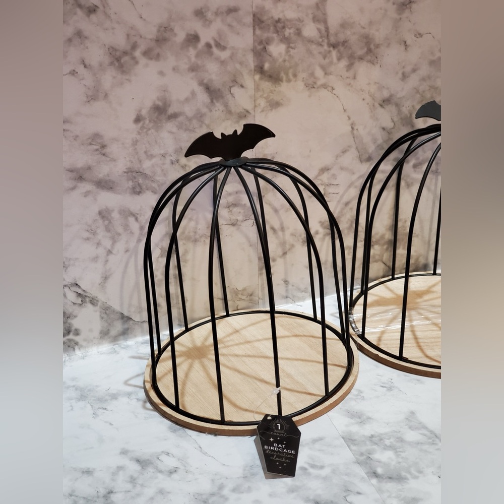 Halloween Black Metal Bat Bird Cage 7” x 8” In. Set Of 2 - Picture 3 of 5